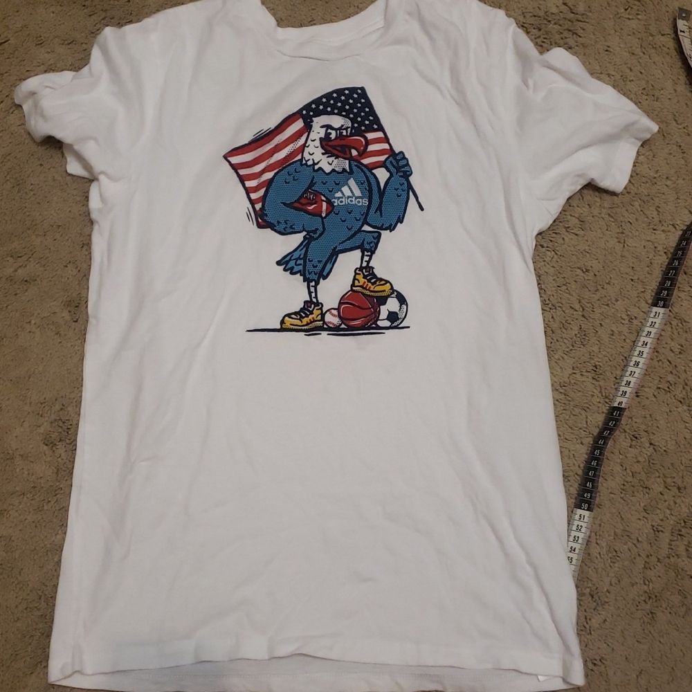 Adidas White Tee with Eagle and Flag Design